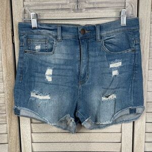 FASHION NOVA Distressed Light Wash Stretch Denim Jean Shorts-Medium